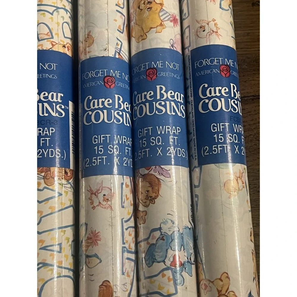 Vintage Care Bears Cousins Birthday Gift Wrap 15 SQ Feet Per‎ Roll New 4 Rolls